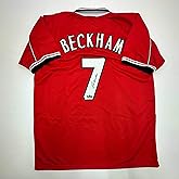 Facsimile Autographed David Beckham Manchester United Red Reprint Laser Auto Soccer Jersey Size Men's XL