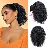 Su Mei.s Ponytail Extension - 10 Inch Afro Kinky Curly Drawstring Ponytail for Black Women Short Pony Tails Hair Extensions (Black(1B#), 10 Inch)