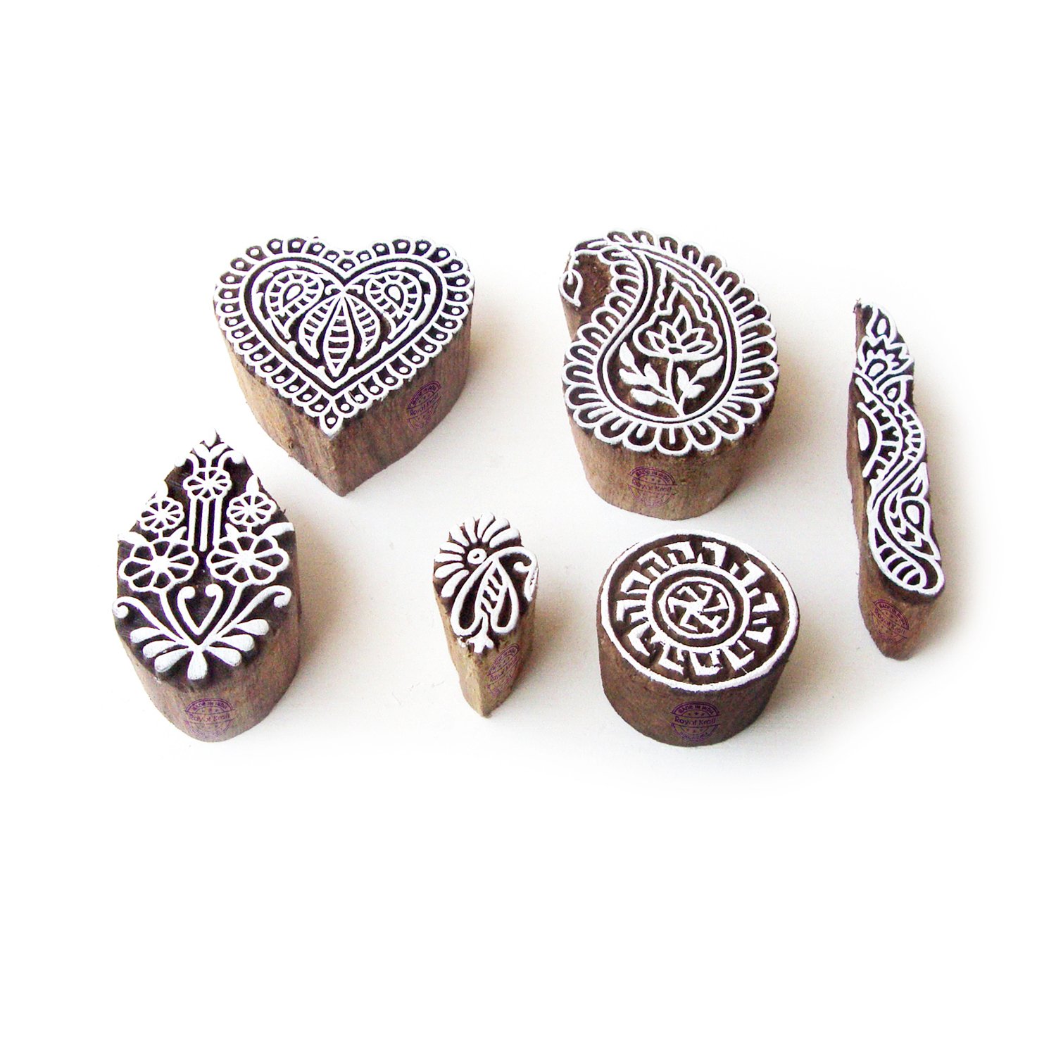 Heart and Paisley Hand Made Designs Wooden Block Stamps (Set of 6) Htag0701