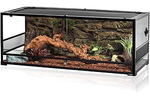 REPTI ZOO 67Gallon Reptile Large Terrarium Upgrade Glass Front Opening Tank Sliding Door with Screen Ventilation Reptile Terrarium About 48" x 18" x 18"(Knock-Down)
