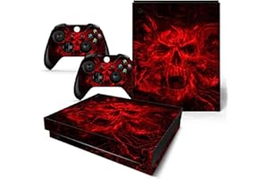 ROIPIN Skin for Xbox One X Console and Controller, Stickers Vinyl Decals Film for X-Box One X, Gaming Protective Accessories (Red Skull Flame)