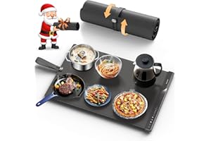 VYRANEXA Food Warming Mat with Dual Heating Zones, 4 Temp Settings, Silicone Easy-Clean, Auto Shut-Off, Timer, Child Lock, Portable for Buffet, Party & Travel, 350W, 120V(AC), (Gray, Large)