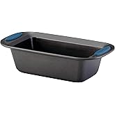 Rachael Ray Yum-o! Bakeware Oven Lovin' Nonstick Loaf Pan, 9-Inch by 5-Inch Steel Pan, Gray with Marine Blue Handles