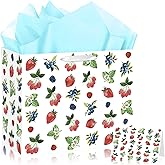 JORHANCE Berry Party Gift Bags with Tissue Paper & Birthday Card, Large Strawberry Wrapping Paper, Blueberry Baby Shower Decorations & Birthday Decorations, Berry Sweet Theme