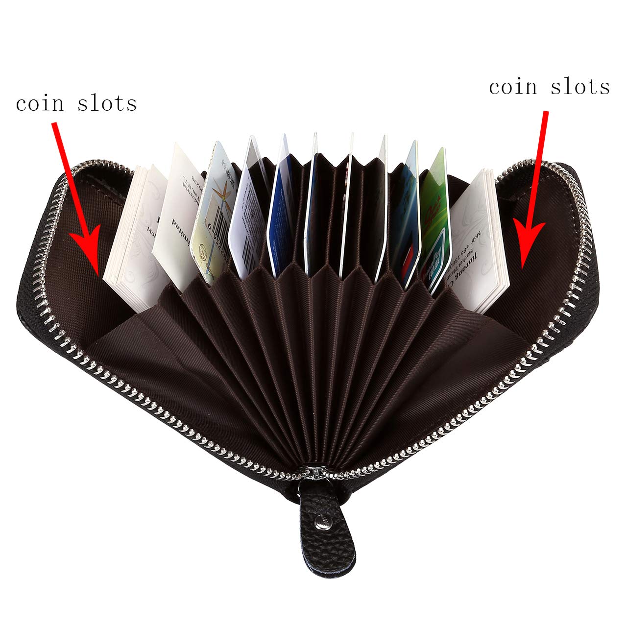 Faleto Accordion Style Leather Mini Credit Card Case Organizer Wallet With Zipper Pocket (Dark Blue)