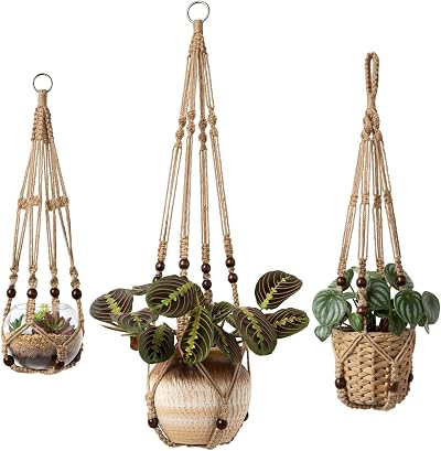 Mkouo Set of 3 Macrame Hanging Baskets Plant Hanger 58/73/89 cm