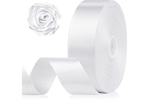 JUTIEUO 1-1/2 Inch 100 Yards White Satin Ribbon, Solid Fabric Ribbon Roll for Flower Bouquet, Gift Wrapping, Roses Making, Handmade Crafts