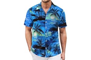 Rioofinx Hawaiian Shirt for Men Sleeves Printed Casual Button Down Summer Beach Dress Shirts