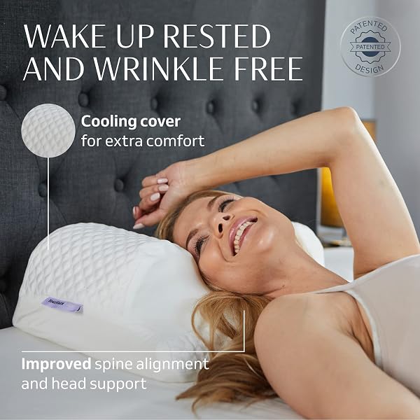 YOURFACEPILLOW, BACK SLEEPER BEAUTY PILLOW, CERVICAL NECK PILLOW CONTOUR MEMORY FOAM PILLOW, ERGONOMIC NECK, BACK & SHOULDER SUPPORT. BACK SLEEPING REDUCES PRESSURE ON SKIN – COOLING WITH SATIN CASE