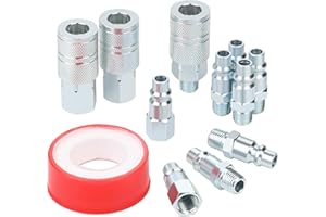 HOOTSUM 3/8’’ High Flow Air Hose Fittings Set, 3PCS 3/8 Body I/M Industrial Air Coupler and 8PCS 3/8 Body Air Plug with 1/4 Inch NPT Threads Size, 12PCS Air Compressor Accessories Quick Connect Set