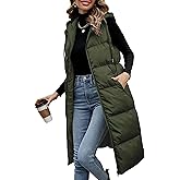 Lingswallow Long Puffer Vest Women Quilted Hooded Vests Outerwear Sleeveless Zip Up Coat Jackets With Pockets