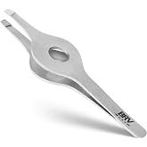 BRV MEN Wide Grip Slant Tweezers | Hand-Filed Slanted Tips for Ultra-Precision | Tweezers for Eyebrows &amp; Nose/Ear/Facial Hair | Professional Tweezers for Women &amp; Men - Silver