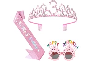 YARIEW 3rd Birthday Decorations for Girls, 3rd Glitter Sash and Crown Kit with Happy Birthday Sunglasses, Tiara Princess Crown and Sash Party Outfit Accessory