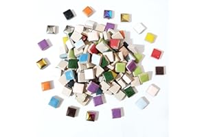 BRUEYART 100 Square Mosaic Tiles - Bulk Ceramic Mosaic Pieces, 16 Colors, 12mm, Mixed Colors