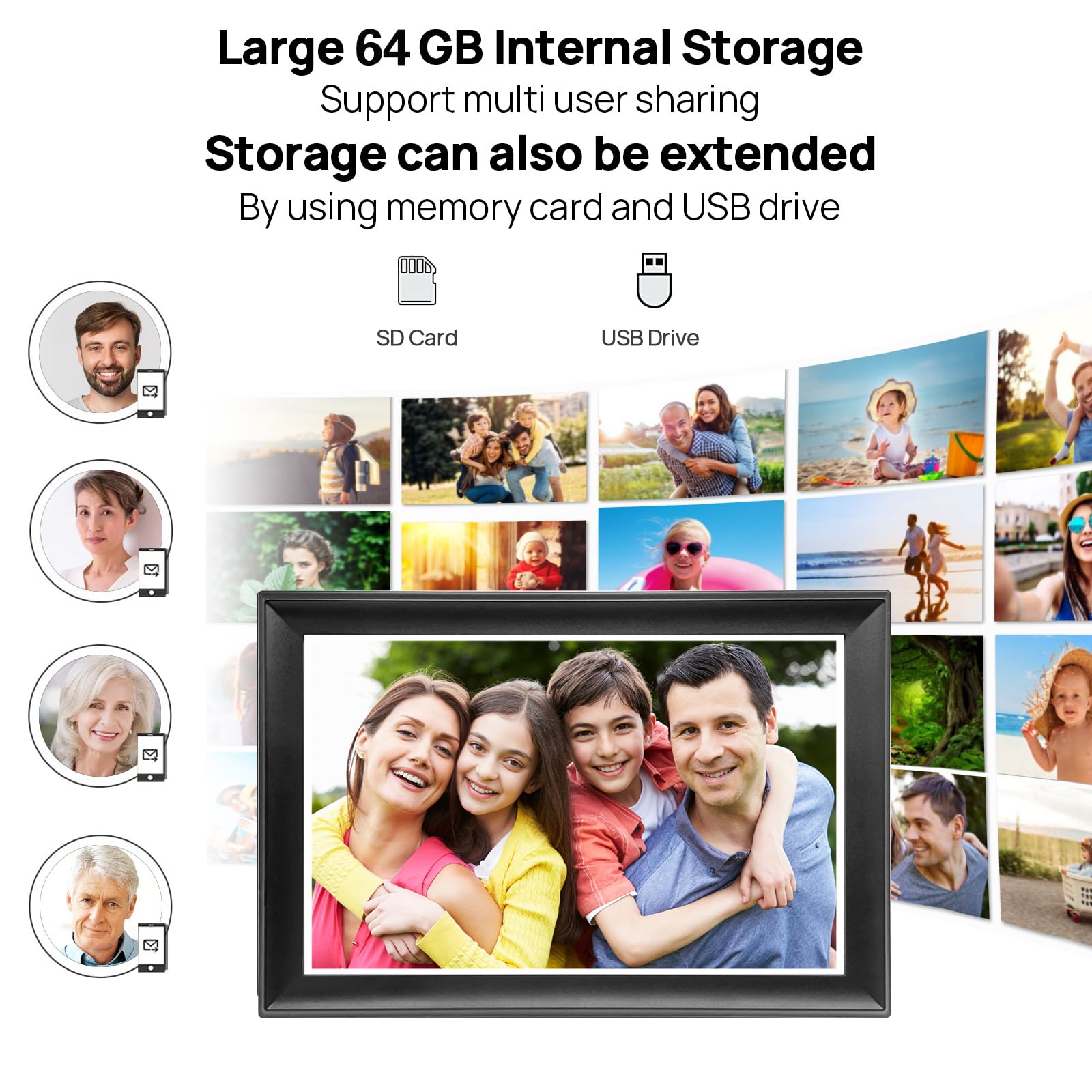 64GB FRAMEO 10.5 Inch Smart WiFi Digital Photo Frame 1920x1280 FHD IPS LCD Touch Screen, Auto-Rotate, 64GB Storage, Support SD Card & USB Drive, Share Moments Instantly via Frameo App from Anywhere