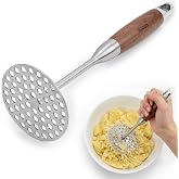 DUGATO Potato Masher, Stainless Steel Masher Tool with Wood Handle | Comfortable T-Design, Heavy Duty T-Design Vegetable Mash