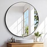 CIVENO Black Round Mirror 39 inch HD Circle Wall Mirror, Aluminum Alloy Metal Frame Round Wall Mirror, Round Bathroom Mirror,