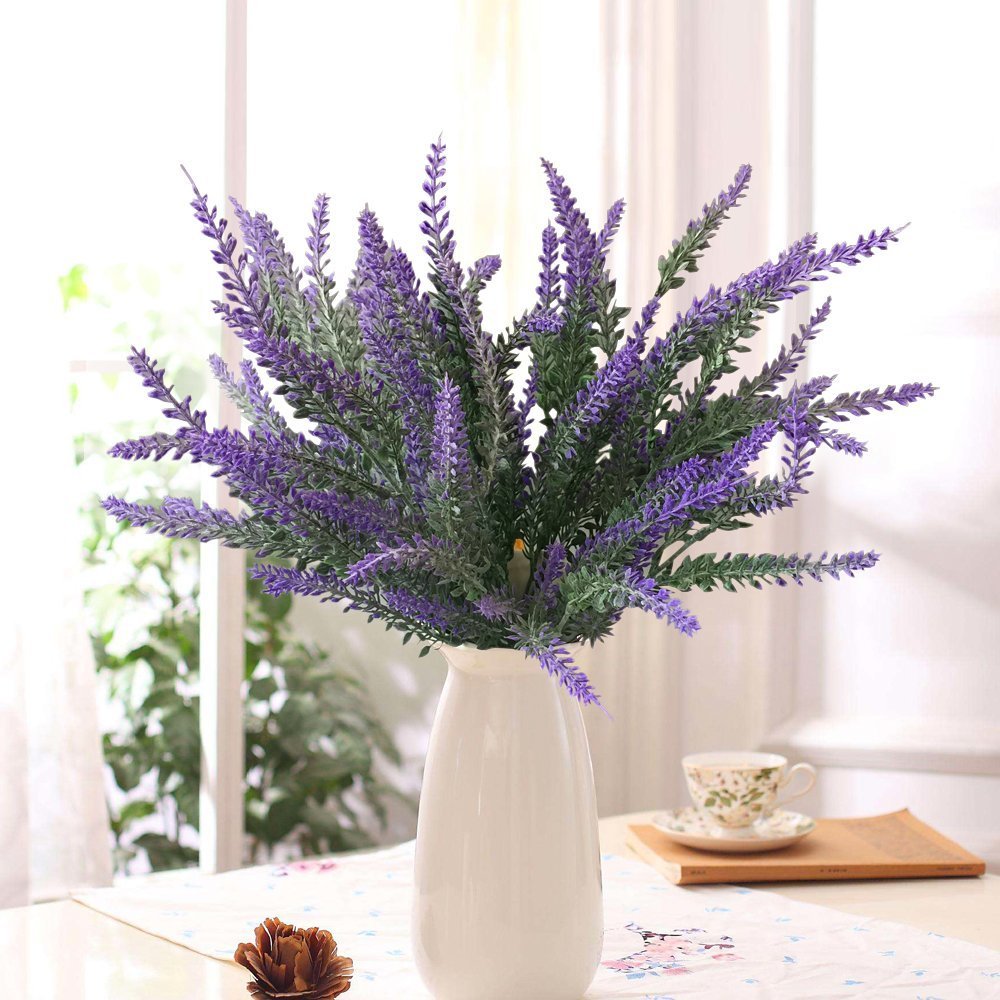Artificial Lavender Flowers Bouquet 5 Pcs Fake Flocked Plant Purple Fake Flower Decor Brighten Home Party Wedding Centerpieces Arrangements- by Yblntek