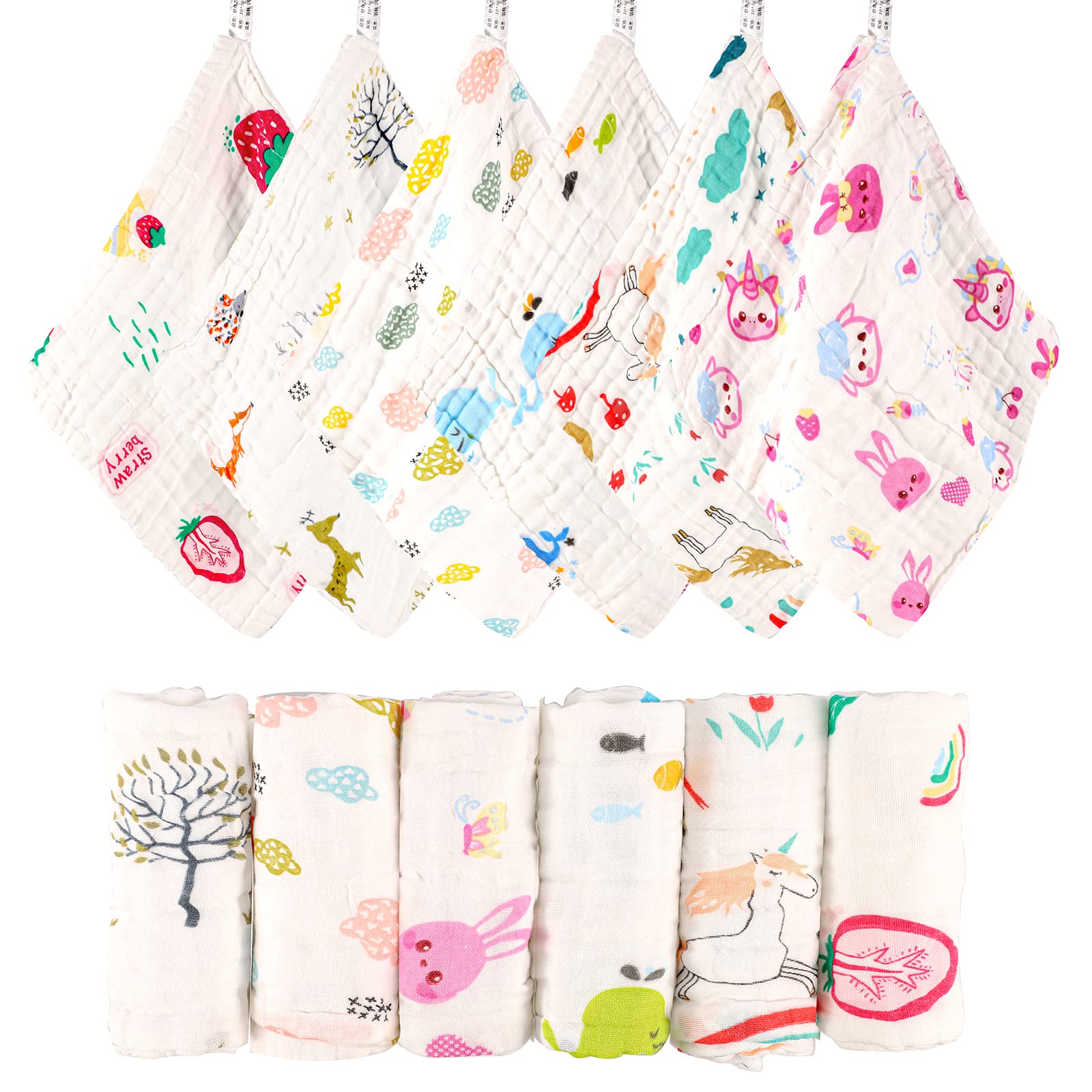 Lanjue 6 Pack Baby Washcloths Muslin for Girls, 12x12 Inch Muslin Cloths Baby Face Towel 6 Layers Soft Muslin Squares 100% Cotton Newborn Hand Washcloths Baby Face Cloths Bibs for Baby Girls, Pink