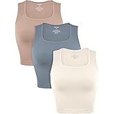 ODODOS Seamless Square Neck Tank for Women Ribbed Soft Sleeveless Longline Crop Tops
