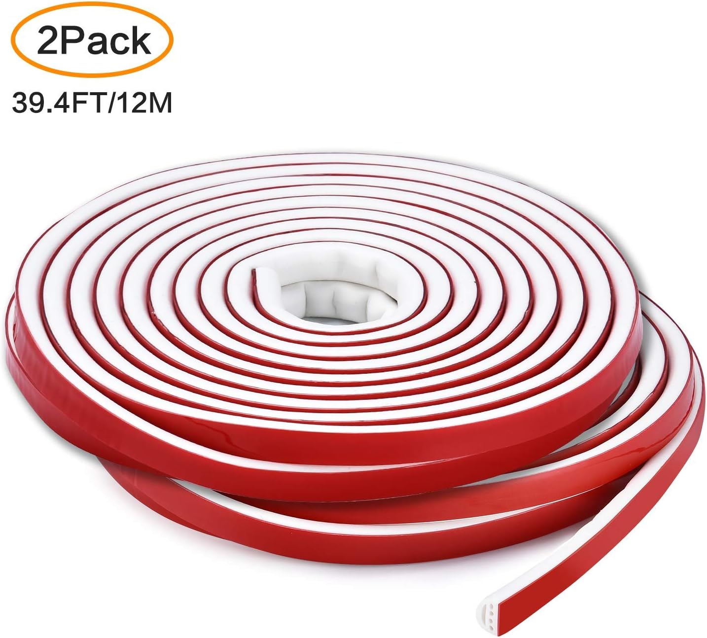 Silicone Rubber Weather Strip, Multi-Hole Design Seal Strip for Doors and Windows,Professional Self-Adhesive Anti-Collision Ageing-Resistant (D96mm6Mx2, White)