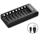 POWEROWL 8 Bay AA AAA Battery Charger, USB High-Speed Charging, Independent Slot, for Ni-MH Ni-CD Rechargeable Batteries, No 