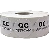 White Circle with Black QC Approved Dot Stickers, 3/4 Inch Round, 500 Labels on a Roll