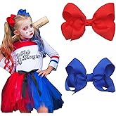 AUOCATTAIL 2pcs Red Blue Ribbon Bow Hair Clip, Clown Hair Accessories 3 Inches for Girls Kids Independence Day decoration