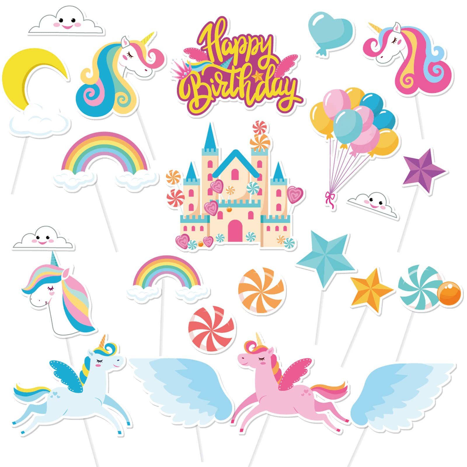 DPKOW 23pcs Unicorn Birthday Cupcake Cake Toppers Decorations for Unicorn Theme Birthday Party Decorations Cake Toppers for Kids Girls 1st 2nd 3rd 4th