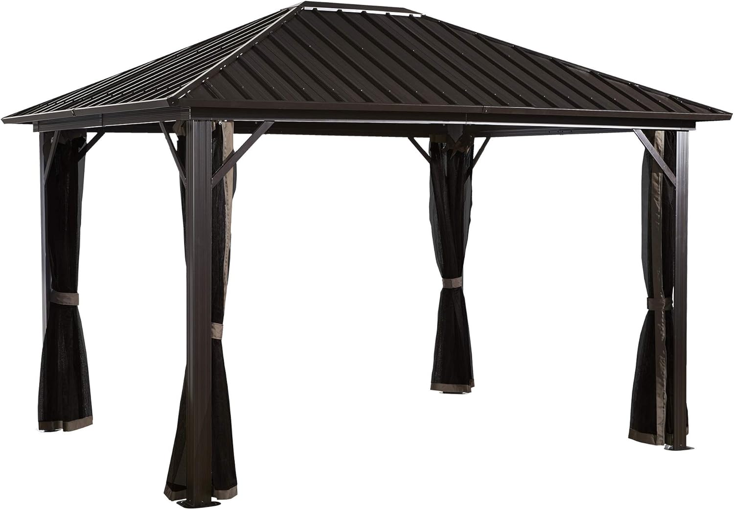 Sojag 10' x 14' Genova Hardtop Gazebo 4-Season Outdoor Shelter with Mosquito Net, Black,Brown