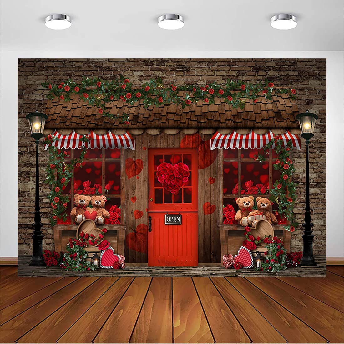Avezano Valentine's Day Photography Backdrop Red Rose Brick Wall Valentine Portrait Background Flower Shop Love Wedding Bridal Shower Backdrops Portrait Photo Booth Props (7ft x 5ft)