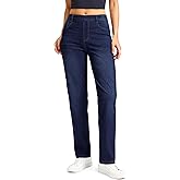Rammus Straight Leg Jeans for Women Stretchy Pull on Sweatpant Jean Trendy Tummy Control High Waisted Denim Pants