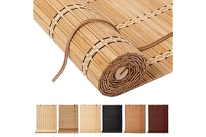 BAYUE Outdoor Bamboo Roller Blinds Shades, Vertical Lifting and Breathable Waterproof Design, Sun Shade, Blackout and Ventilation, Easy Installation - Ideal for Privacy Protection,35x72in（WxH