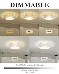 Black Rattan Ceiling Light, HWH 16W LED Woven Flush