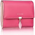 FT FUNTOR RFID Wallets for Women, Leaf Card Holder Trifold Ladies Wallets Coins Zipper Pocket with ID Window Small Rose Red