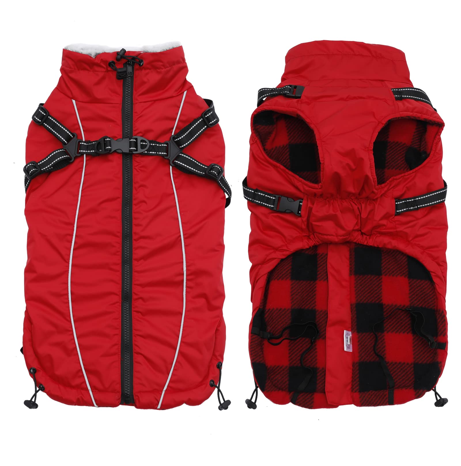 Geyecete Winter Warm Coat with Super inner fleece Dog Jacket Windproof snowproof with Buckle and D-Ring with hood,Pet outdoor jacket - Red-M