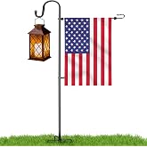 LOPANNY Garden Flag Stand - Upgraded Garden Flag Pole with Shepherd Hooks for 12 x 18 Flag, 45IN Yard Flag Holder Stand for Small Flags(Without Solar Lights &amp; Flag)