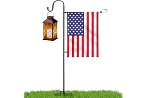 LOPANNY Garden Flag Stand - Upgraded Garden Flag Pole with Shepherd Hooks for 12 x 18" Flag, 45IN Yard Flag Holder Stand for Small Flags(Without Solar Lights & Flag)