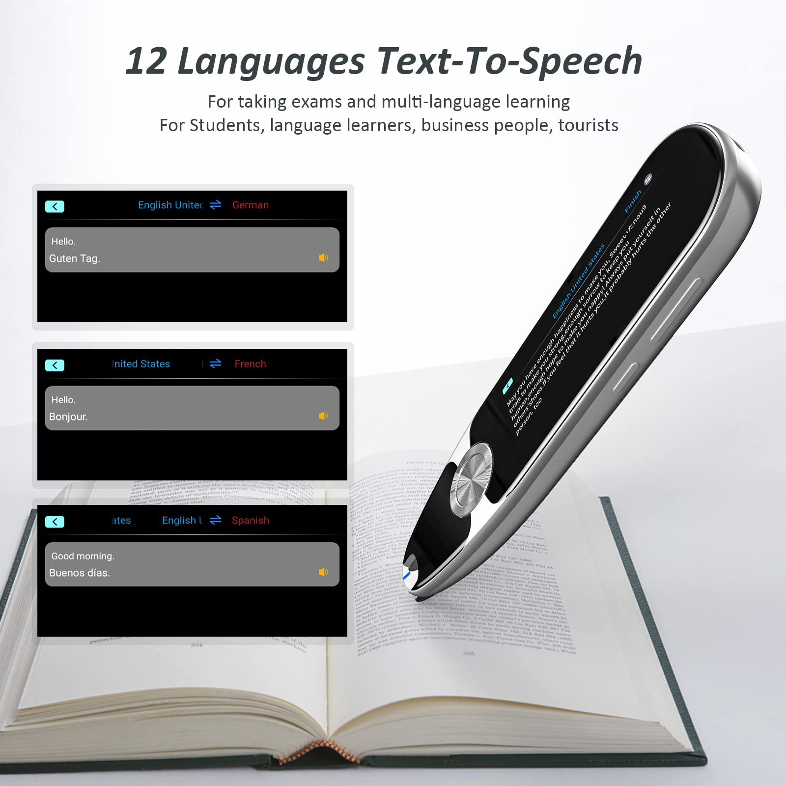 Birgus Scanner Reader Pen for Dyslexia, OCR Digital Translation Pen 112 Languages Pen Reader Text to Speech Device