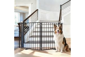 52" Dog Gate Extra Wide, Heavy Duty Metal Freestanding Dog Gate with Door for Indoor & Outdoor, Foldable Pet Fence for Stairs