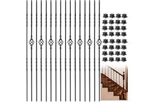 Vilstomes 16-Pack Wrought Iron Balusters, 44" Iron Balusters for Staircase, Satin Black Metal Stair Spindles (8 Double Twist + 8 Single Basket)