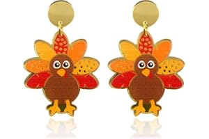 INENIMARTJ Thanksgiving Earrings for Women Fall Pumpkin Maple Leaf Turkey Dangle Earrings Thanksgiving Fall Themes Drop Earrings Acrylic Turkey Pumpkin Maple Leaf Jewelry for Women