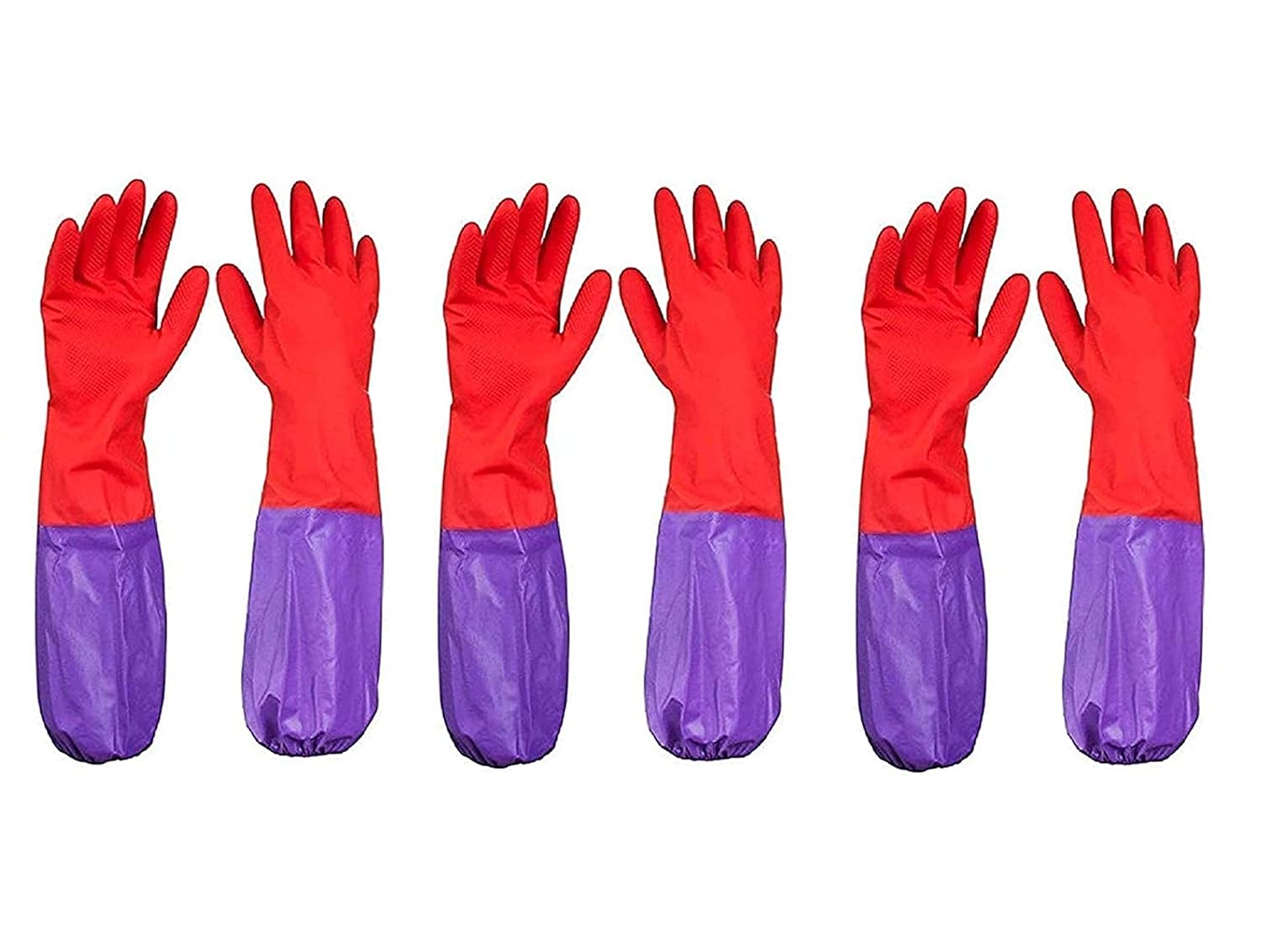 Lukzer (3 Pairs) Waterproof Long Sleeve Cleaning Gloves Household Rubber Latex Kitchen Bathroom
