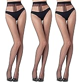 Aaronano 3 Pairs Sheer Pantyhose for Women T-Crotch Tights 20D Ultra Thin High Waist Stockings