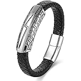 BIYONGDE Mens Stainless Steel Vintage Retro Lightning Bolt ID Identification Black Braided Leather Bangle Bracelet, Minimalist Cool