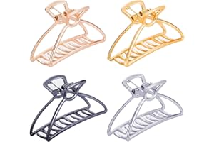 TANG SONG 4PCS Large Metal Hair Claw Clips Hair Catch Barrette Jaw Clamp for Women Half Bun Hairpins for Thick Hair(Silver+Go