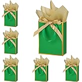 OEMVALATY 6 Pcs Thank You Gift Bags with Handles and Tissue Paper 9 x 7 x 3. 15'' Metallic Welcome Gift Bags with Bow Ribbon for Wedding Bridesmaid Baby Shower Groomsmen Birthday Party(Green, Gold)