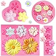 4Pcs Large Daisy Flower Silicone Molds Chrysanthemum Silicone Molds Small Flower Shapes Fondant Cake Chocolate Molds Polymer Clay Resin Mold for Cake Decoration Candy Ice Cube Wax Making DIY Craft
