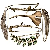 6PCS Extra Large Decorative Fashion Safety Pins for Clothing Giant Retro Sweater Lapel Pins – Vintage Brooch Pins for Women (Bronze)