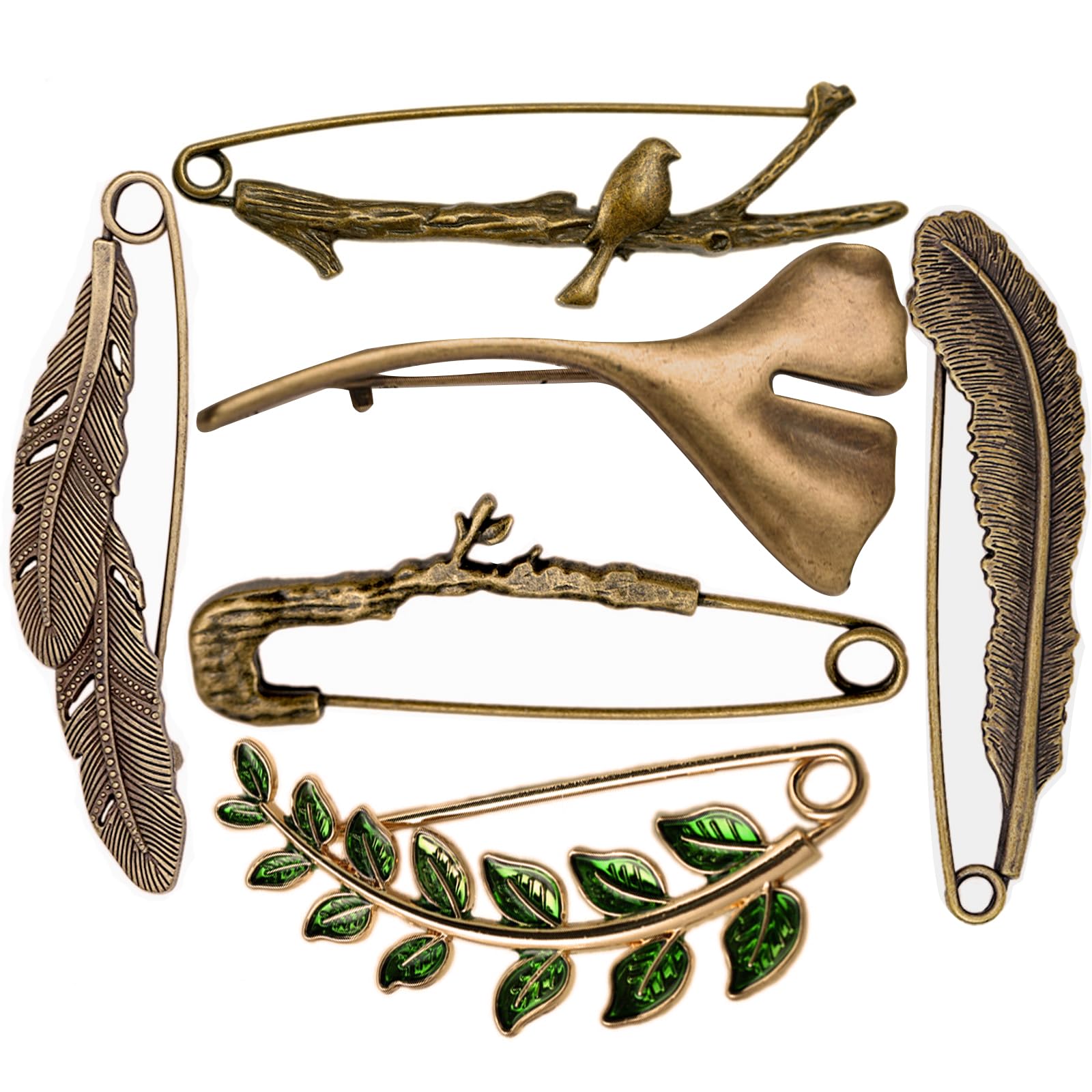 Extra Large Safety Pins Retro Safety Pins for Clothes – Vintage Brooches and Pins for Women, Ginkgo Leaf Brooch Pins with Elegant Silver & Bronze, Perfect for Daily Wear & Gifts (Bronze)
